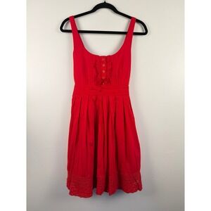 Level Eight Red Cotton‎ Fit & Flare Mini Dress Crochet Lace Hem Womens Medium